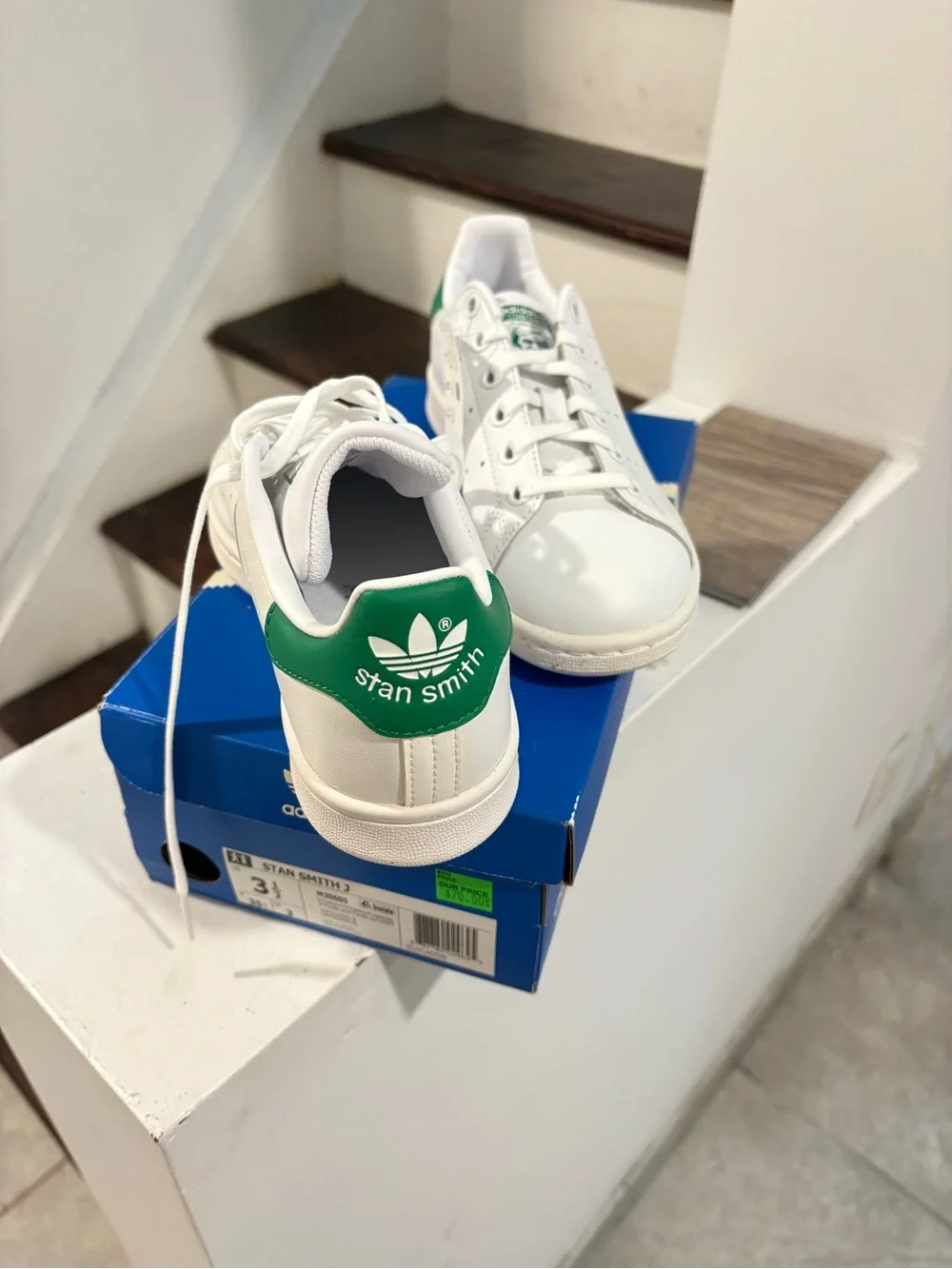 adidas White Sneakers with Green Heel Accent